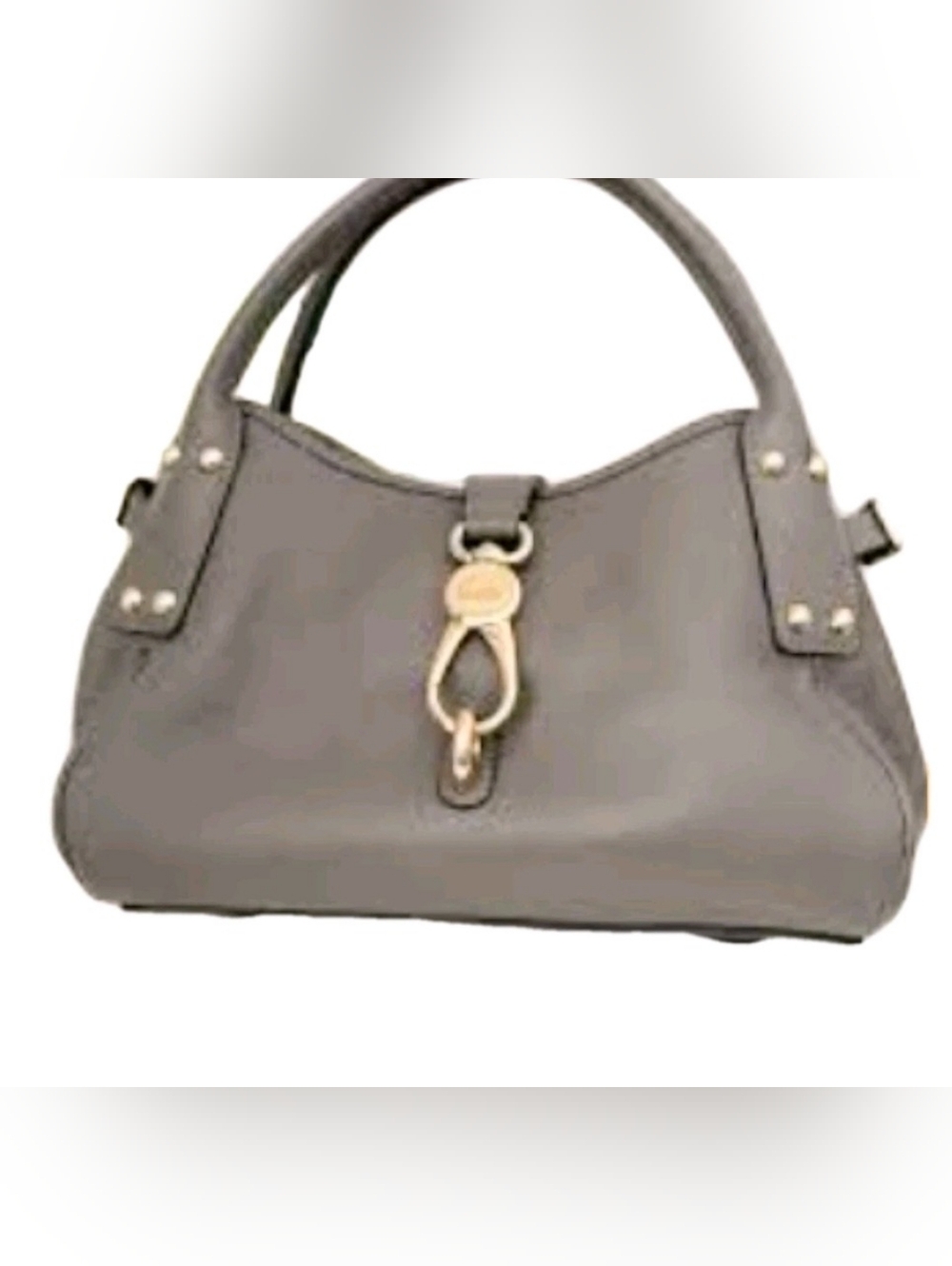 Dooney Bourke Belvedere Hobo Pebble Leather Logo Lock Taupe DoubleHandle Handbag